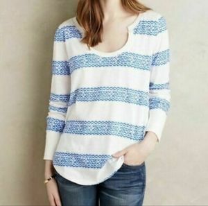 Anthropologie- Little Yellow Button Cobalt Blue Ikat Striped Top S 🎉HP🎉